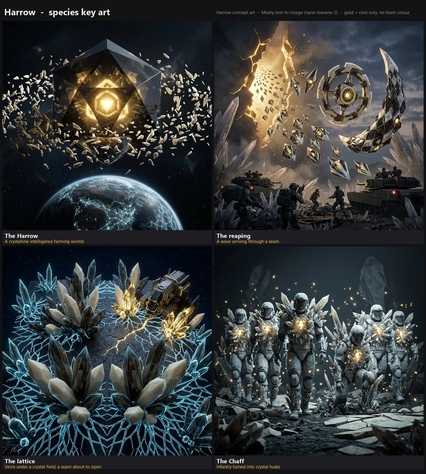 Harrow key art: a crystalline intelligence above a planet